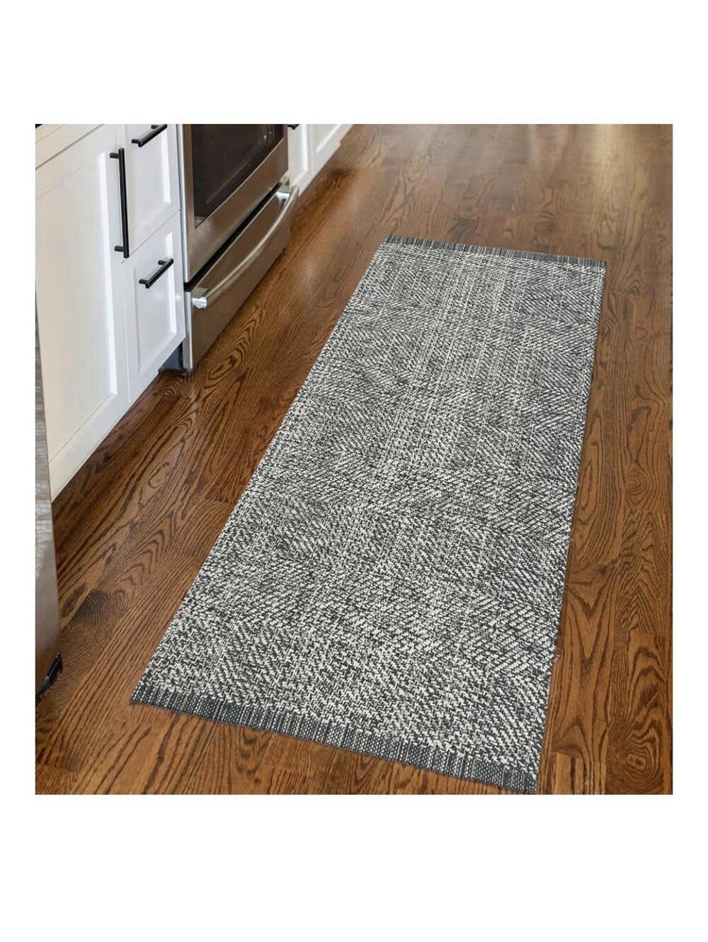 LEEVAN Washable Kitchen Rug 2' x 4.3', Boho Bathroom Runner Rug Grey Reversible